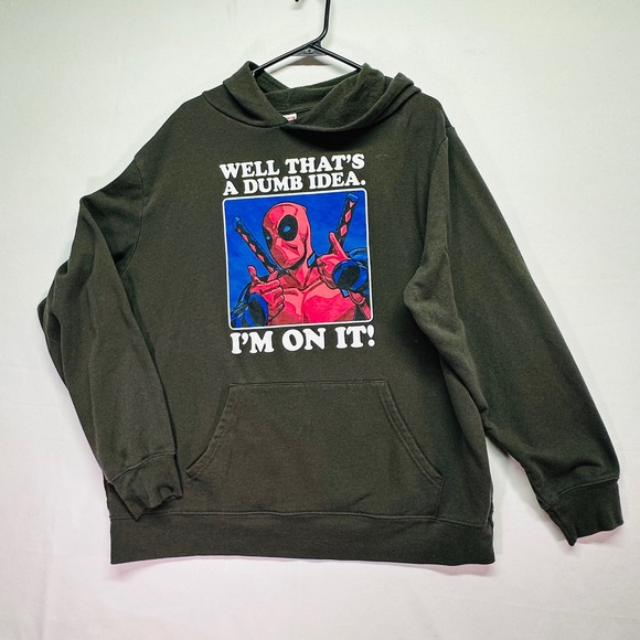 Marvel Other - Marvel Deadpool Graphic Hoodie‎ Mens Charcoal Gray Pocket Dumb Idea Pullover XL
